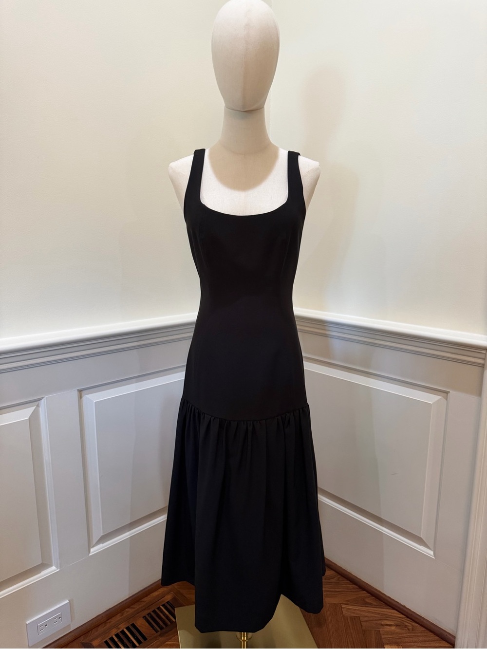 Rare London Black Square-Neck Sleeveless Midi Dress